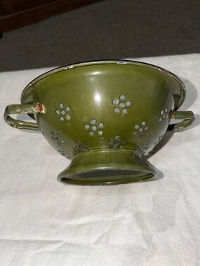 Small adorable med size Vintage green enamel Colander